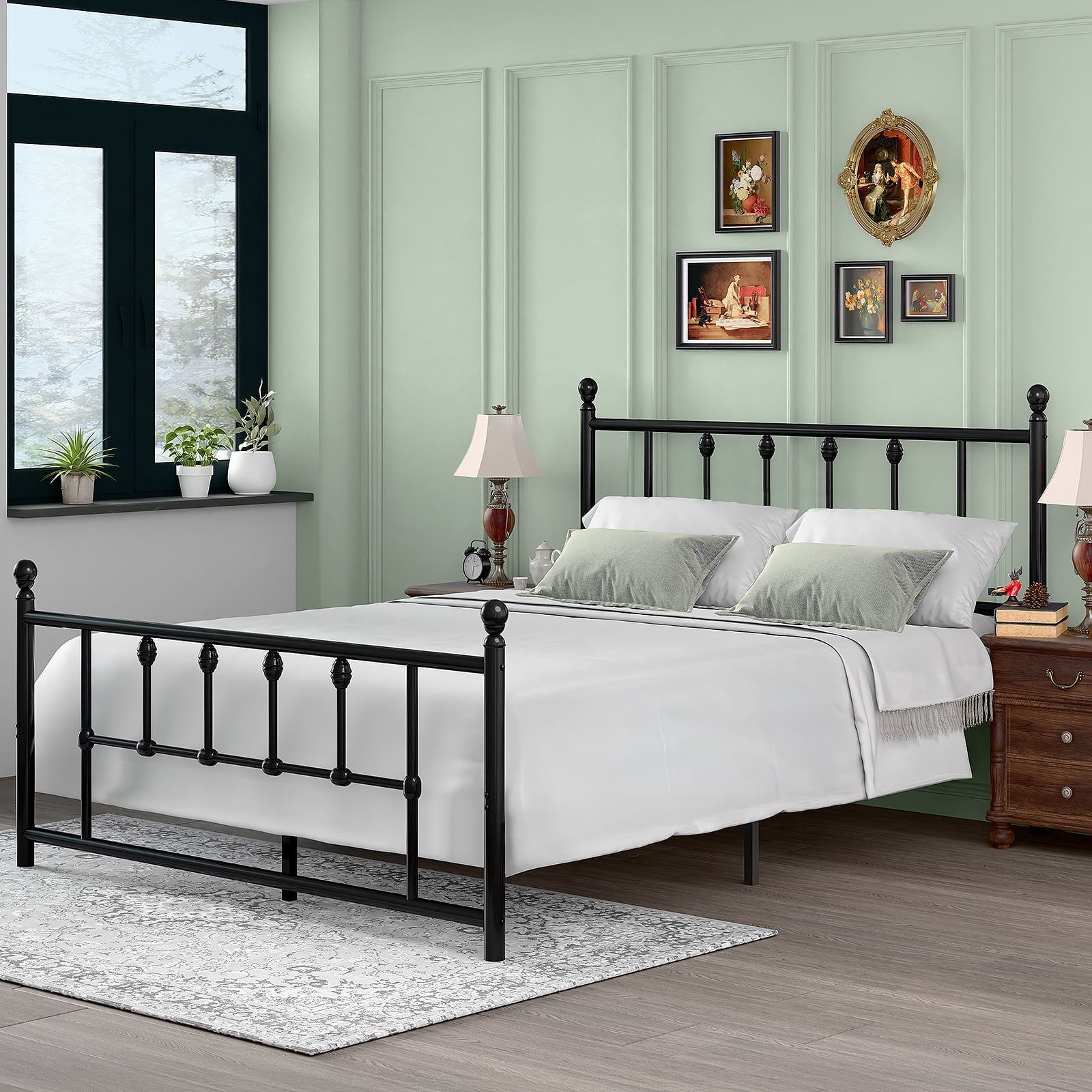 LEVELEVE 14 Inch Queen Size Metal Platform Bed Frame with Headboard and Footboard, Victorian Vintage Style, Underbed Storage, No Box Spring Needed, Easy Assembly, Black