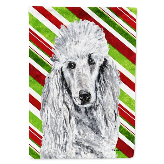 White Standard Poodle Candy Cane Christmas House Flag