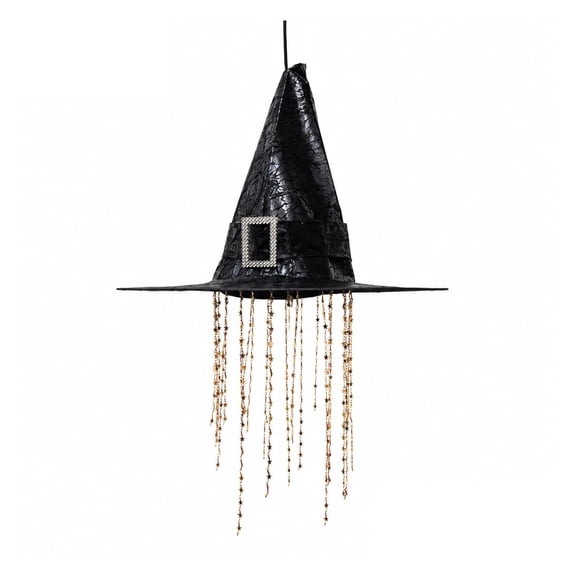 Dpityserensio Lighted Witch Hat Hanging Chime Halloween Glowing Decor LED Light Up Ghost Witch Hat