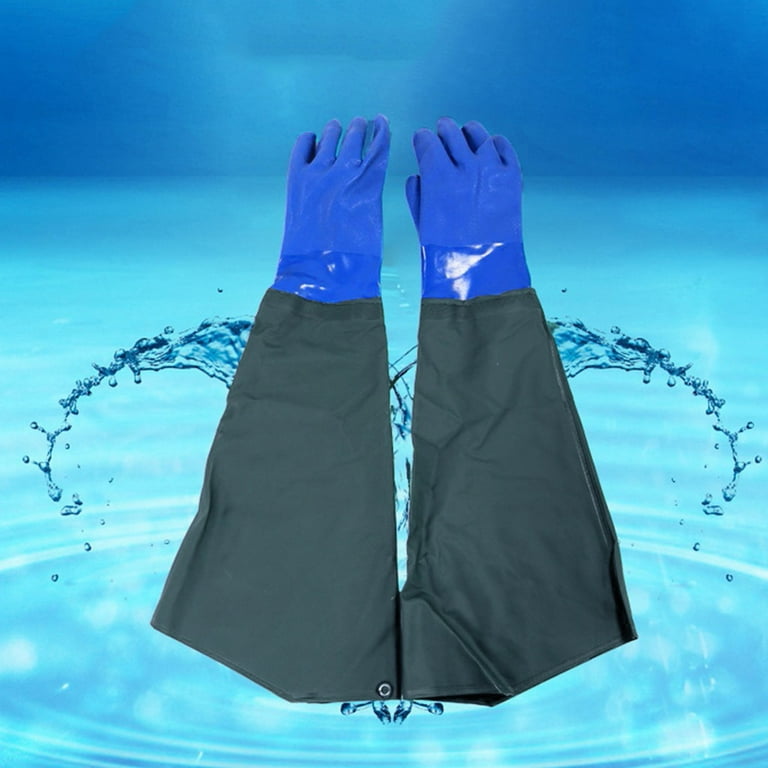 Famtkt 2 PC Long Waterproof Rubber Gloves, Pond Gloves, Shoulder Length Insulated PVC Coated Chemical Resistant Gloves Reusable, Resist Acid, Alkali 
