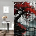 thumbnail image 2 of Cherry Blossom Shower Curtain Watercolor Painting Black Red Flower Sun Anime Fabric Waterproof Polyester Bathroom Home Decoration , various specifications (including hooks), 2 of 7