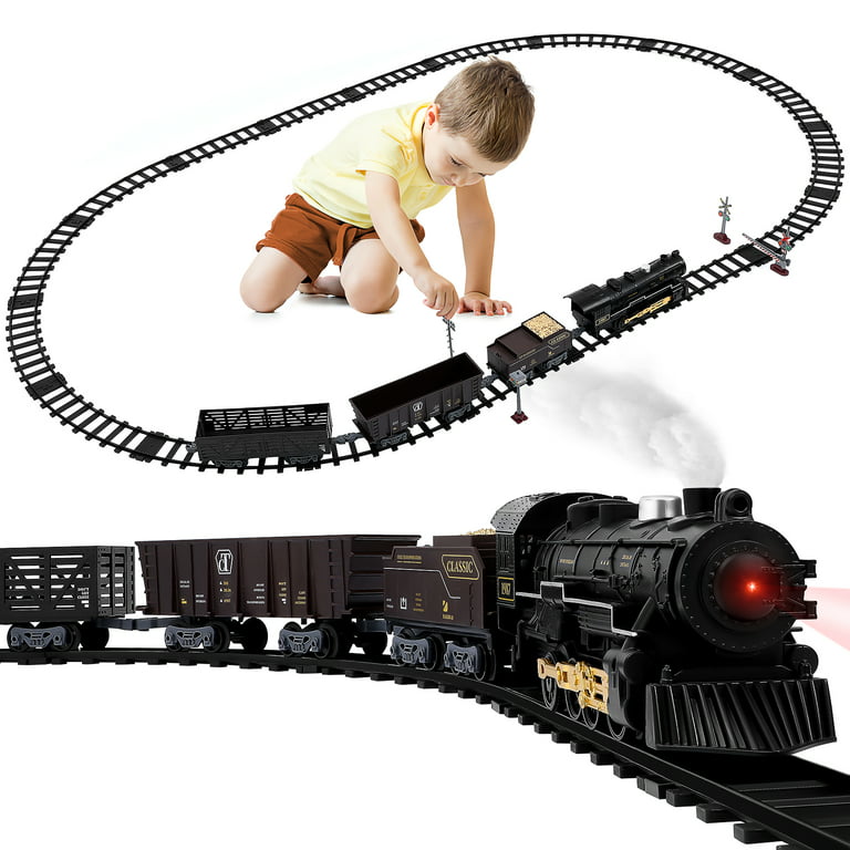 Hot Bee Train Set - Train Toys for Boys w/Smokes, Lights & Sound, Tracks,  Toy Train w/Steam Locomotive, Cargo Cars & Tracks, Toddler Model Train Set