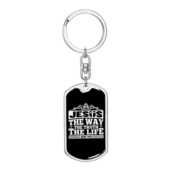 Jesus The Way John 14:6 Stainless Steel or 18k Gold Premium Swivel Dog Tag Keychain
