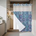 thumbnail image 4 of Abstract Floral No Hook Shower Curtain with Snap in Liner Retro Navy Blue Geometric Texture Ornate Vintage Waterproof Bathroom Shower Curtain with See Through Top Window for Bathtub 60" x 72", 4 of 9