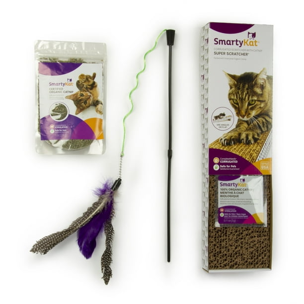 SmartyKat Cat Supplies Value Pack Scratcher, Catnip, Wand Cat Toys, 3