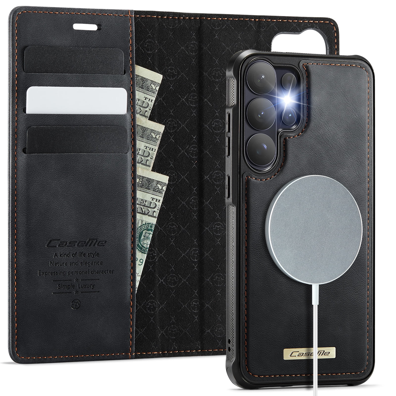 New Phone Case For Samsung Galaxy S26 Ultra, Business Leather Shockproof Flip Stand RFID Card Slots 2-in-1 Detachable Magnetic Wallet Case Cover,Black