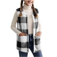 thumbnail image 3 of YOUYEDIAN Plaid Fleece Vest for Girls Casual Warm Fuzzy Sleeveless Jacket Fashion Fluffy Outerwear, 3 of 5