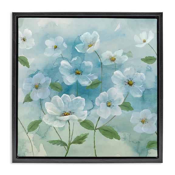 Stupell Industries French Country Lovely Flowers on Blue Black Floating Frame Canvas Art, 18 x 18, by Nan