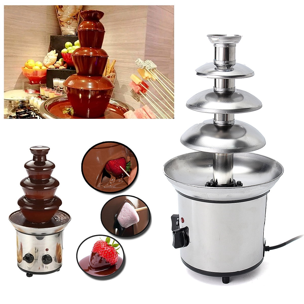 4Tier Chocolate Fondue Fountain Electric Chocolate Melting Machine