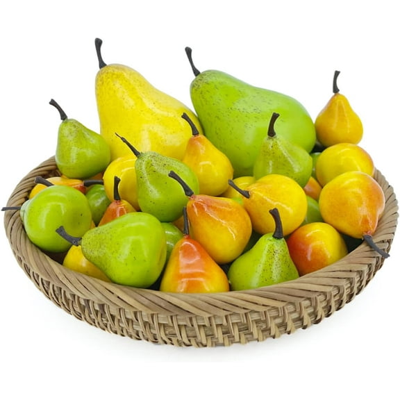Artificial Fake Pears, Fake Fruits Green Pear Faux Yellow Pear Mini Fruits for Home Decorate Kitchen - 1 Green Pear 1 Yellow Pear 15 Mini Green Pear 15 Mini Yellow Pear