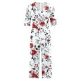 thumbnail image 3 of Women's One Piece Pants Casual Short Sleeve Floral Print V Neck Jumpsuit Back Zip Up Loose Fit Cropped Pants with Pocket, 3 of 4