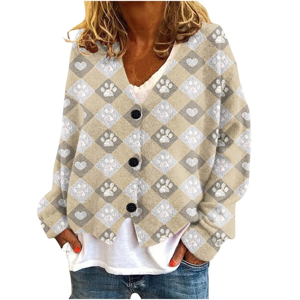 Puntoco Chaqueta De Punto Informal Con Botones Y Estampado De Otoño E Invierno Para Mujer, Abrigo De Felpa