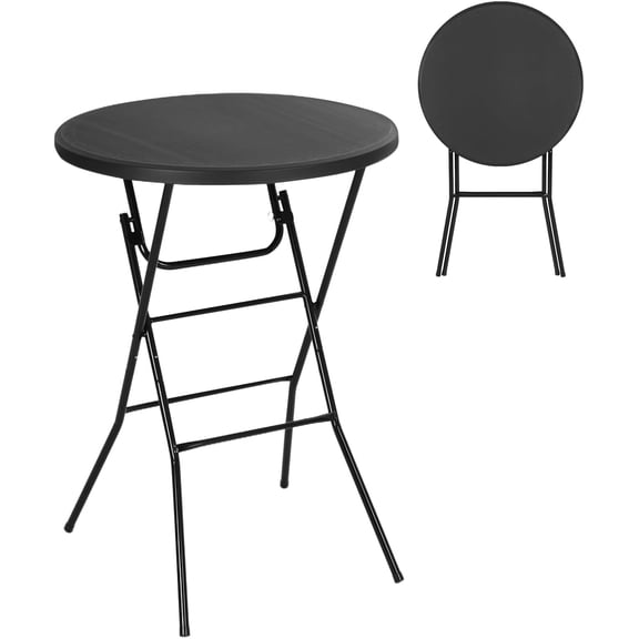 Nice C Plastic High Top Round Table, Portable Cocktail Bar Table, 31.5" Folding Counter Height Tables, Waterproof Outdoor/Indoor Tables for Parties, Weddings, Camping, Backyard (Black, 1 Pack)