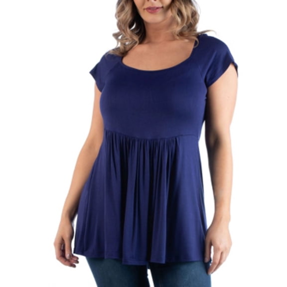24seven Comfort Apparel Womens Plus Size Cap Sleeve Babydoll Tunic Top
