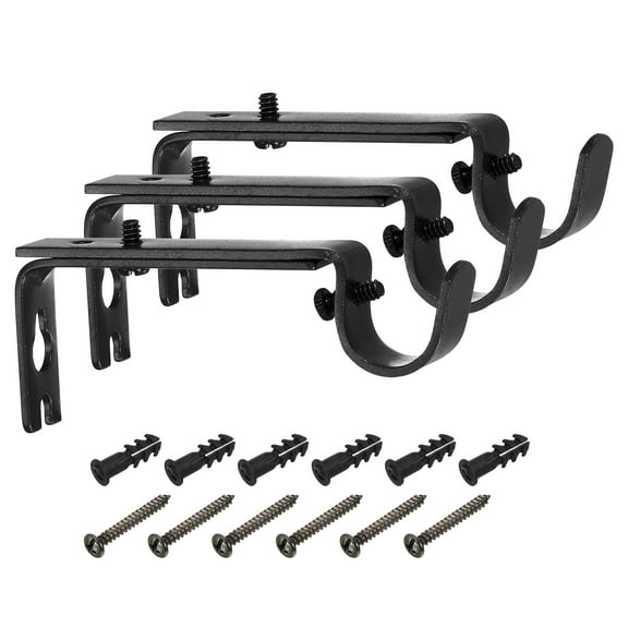 3Pack Curtain Rod Brackets, Hanging Rod Holders for Home Office, Black