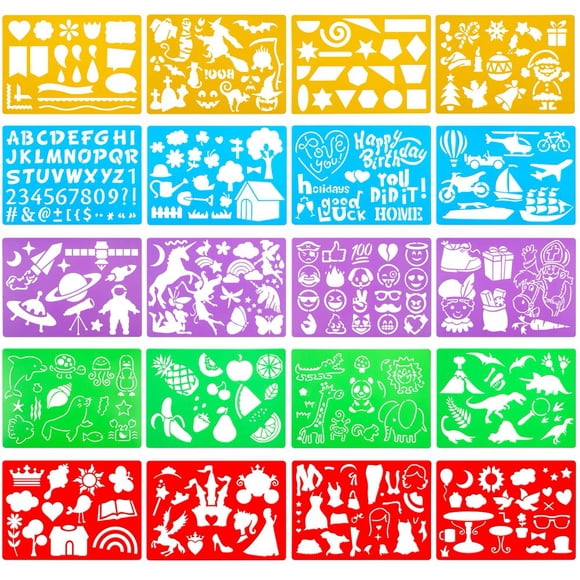 LNGOOR Drawing Stencils Set for Kids 20 Pcs Painting Stencil Kit 300+Patterns Kids Plastic Stencils for Girls Boys Gift and Card Making