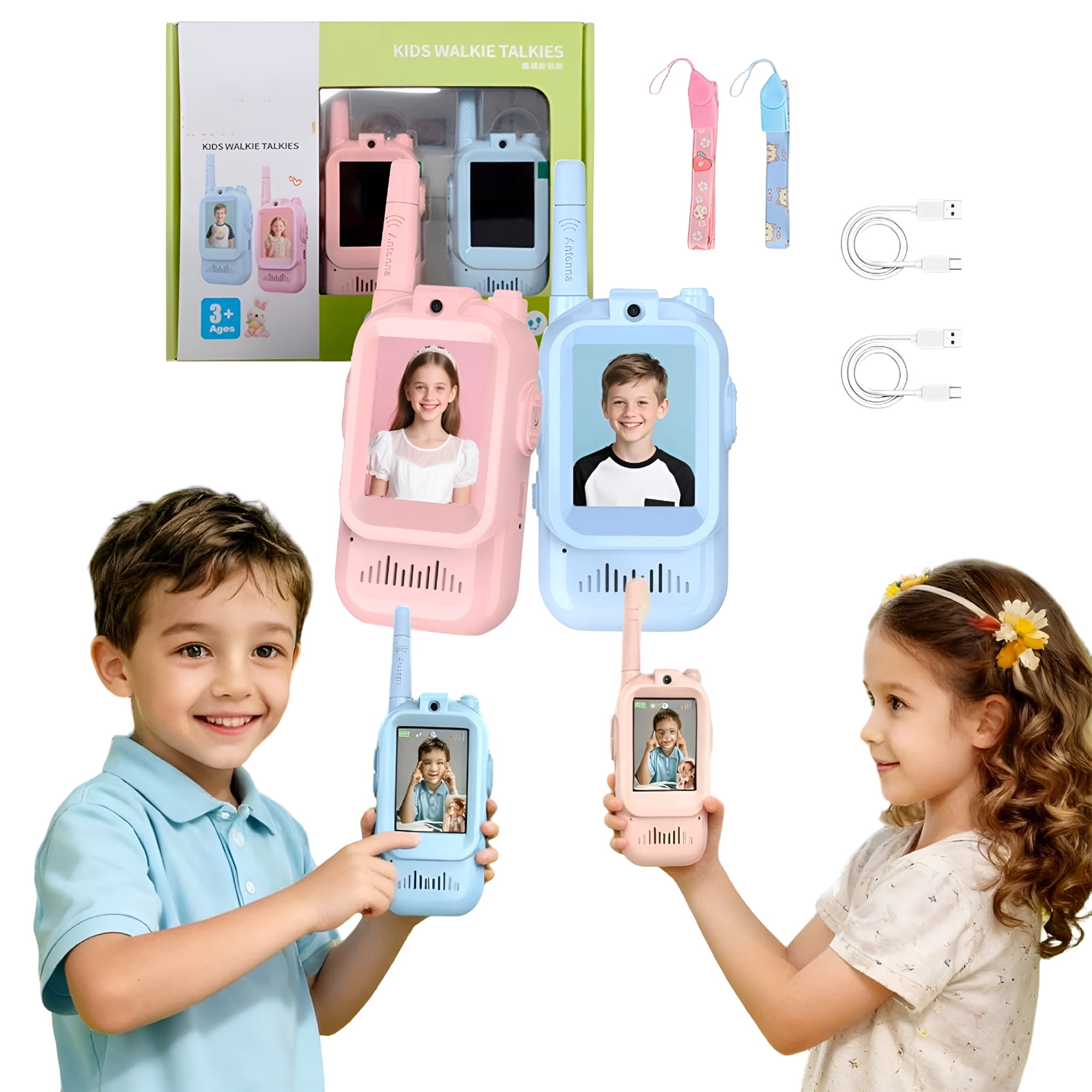 GJX Video Walkie Talkies for Kids 2-Pack Rechargeable Mini Video Walkie Talkies Long Range 2 Way Radio with 4 Voice Effects for Indoor Outdoor