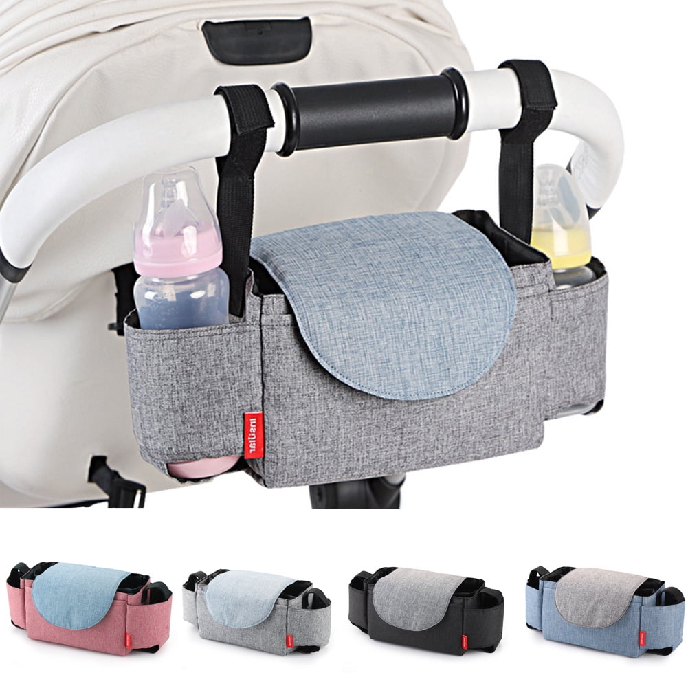 Buggy Organiser Pram Bag,Large Capacity for Baby Accessories with 2 Deep Cup Holders & Handle & Waterproof Raincover Multi-Baby Pram Buggy Storage Bag Carry-On Handbag-Universal Fit All Buggy Models