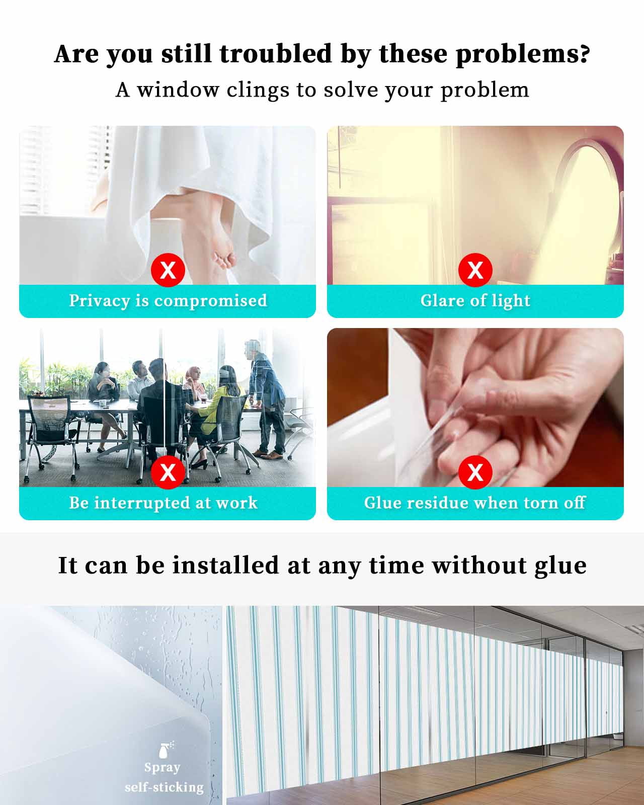 Window Privacy Film,Bluish Green Stripes UV Sun Blocking Window Tint Film Heat Control One Way Blackout Window Film,Geometric Vertical Linens Modern Minimalism Non Adhesive Static Cling 19.6x39.3 In