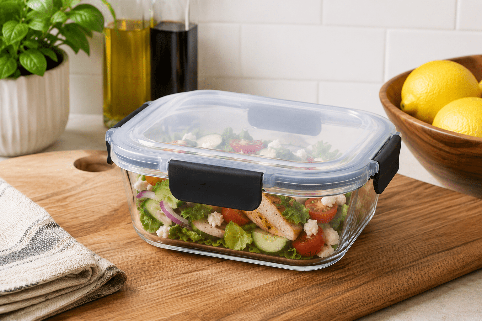 Con-Tact Square Glass with Locking Lid - 2.2c