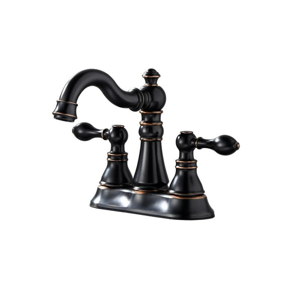 Derengge Two Handle Oil Rubbed Bronze Bathroom Sink Faucet 3 Hole with Pop up Drain Assembly, Classic 4 Inch Centerset Bathroom Lavatory Faucet with 360° Swivel Spout