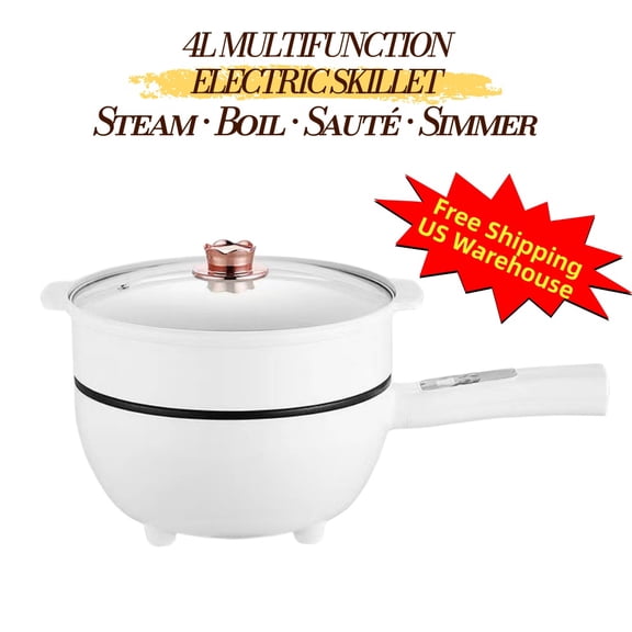 4L Electric Skillet with Steamer, 700W Ceramic Nonstick Electric Frying Pan and Hot Pot, Multifunction Electric Cooker for Steam, Boil, Sauté and Simmer, Aenaeder