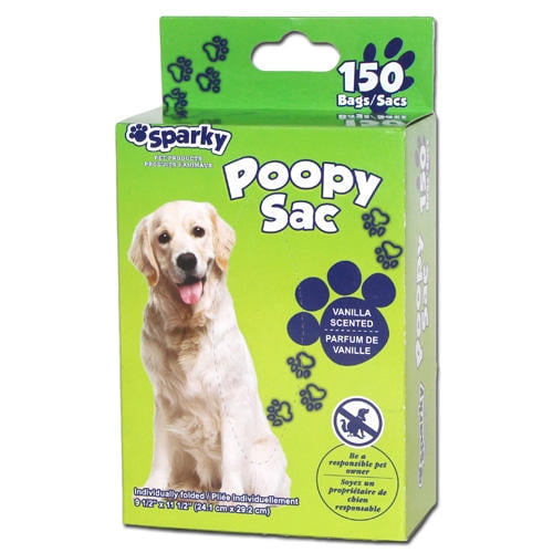 Sparky Poopy Dog Waste Sac Pet Bags 9.5" x 11.5" Vanilla Scented 150 Bags/Pack
