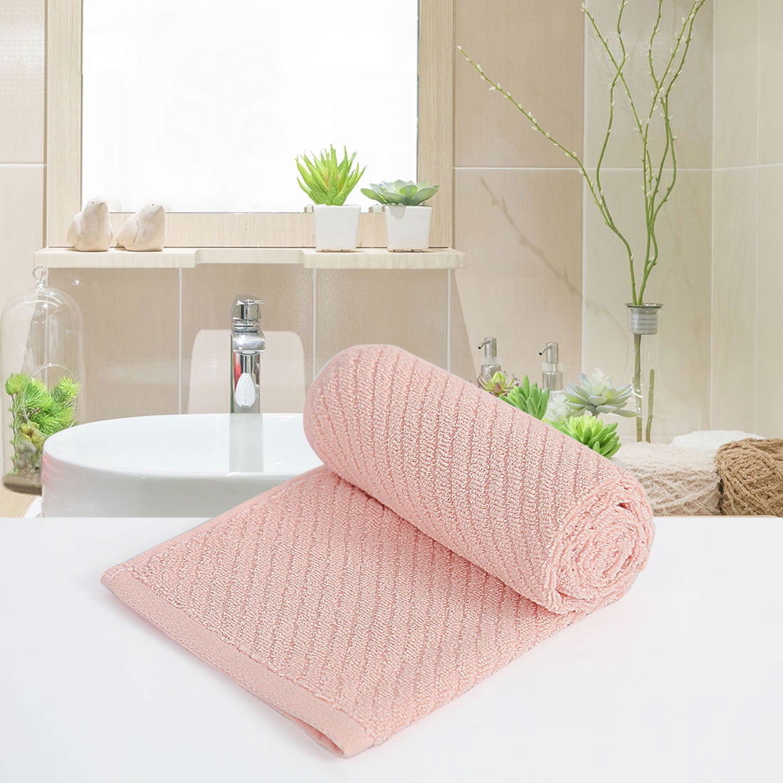 Unique Bargains 2-Pack 100% Cotton Absorbent Quick Dry Face Towels Pink
