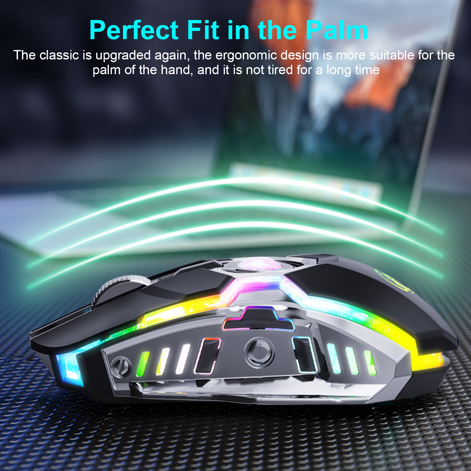 Wireless Gaming Mouse, 2.4G Wireless Rechargeable PC Computer Mouse with 7 Buttons, 3 Adjustable Levels DPI Up to 2400DPI, 7 Colorful LED Lights, Ergonomic Optical Mice for Notebook, PC, Computer, Mac