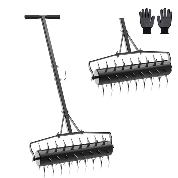 DKMOCO 23in Rolling Lawn Aerator, Heavy Duty Aerator Lawn Soil Spikes Penetrator w/3 Adjustable Height Handles, Manual Aerator Lawn Tool for Garden Yard