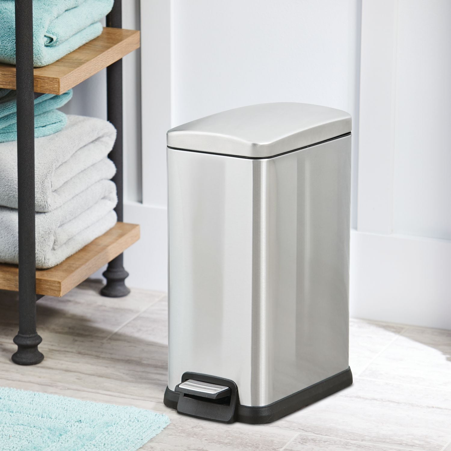 Hometrends 15 Liter Stainless Steel Hands Free Step Pedal Bathroom Trash Can, HomeTrends 15 Liter Trash Can