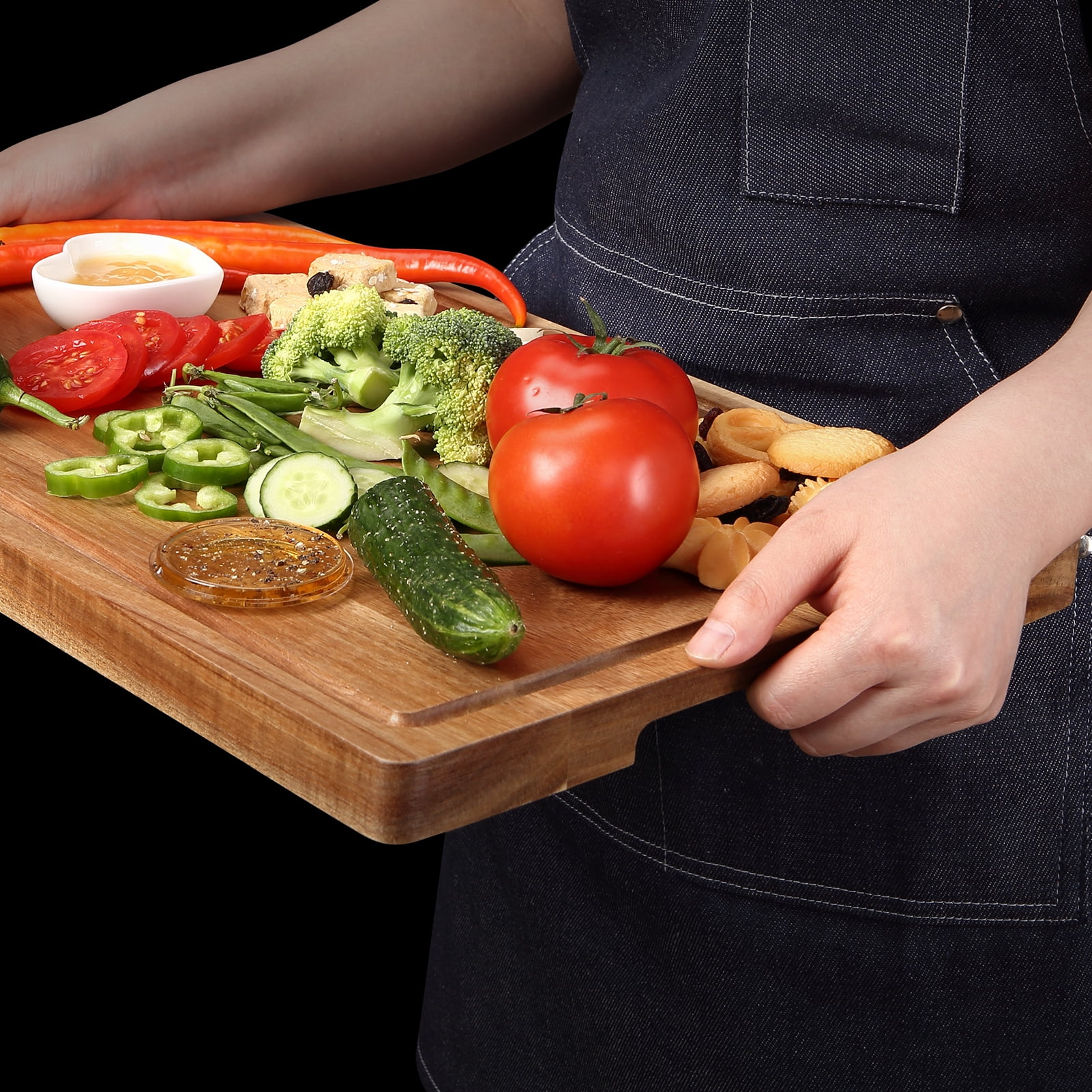 Large Acacia Wood Cutting Boards for Kitchen, 18 x 12 Inch Large Wooden Cutting Board with Juice Groove, Reversible Butcher Block Cutting Board for Meat and Veggies