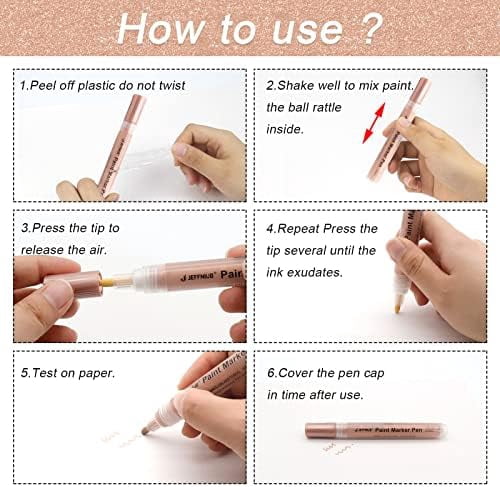 Gold Paint Pens with Silver,Rose Gold, Acrylic paint Pens for Rock Painting, Wood, Fabric, Glass, Canvas, Scrapbooking, Card DIY Metallic Acrylic Marker (2mm)