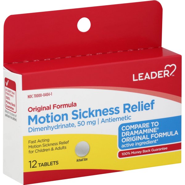 Leader Motion Sickness Relief Tablets, 12 Count