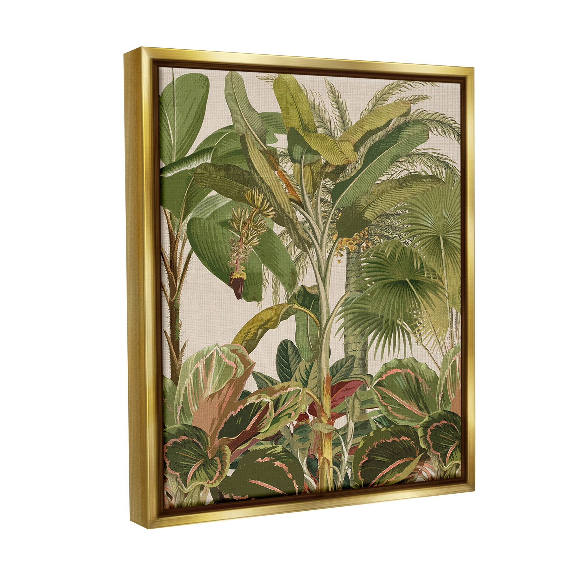 Stupell Industries Tropical Jungle Vegetation Botanical & Floral Painting Gold Floater Framed Canvas Art Print Wall Art, 25 x 31