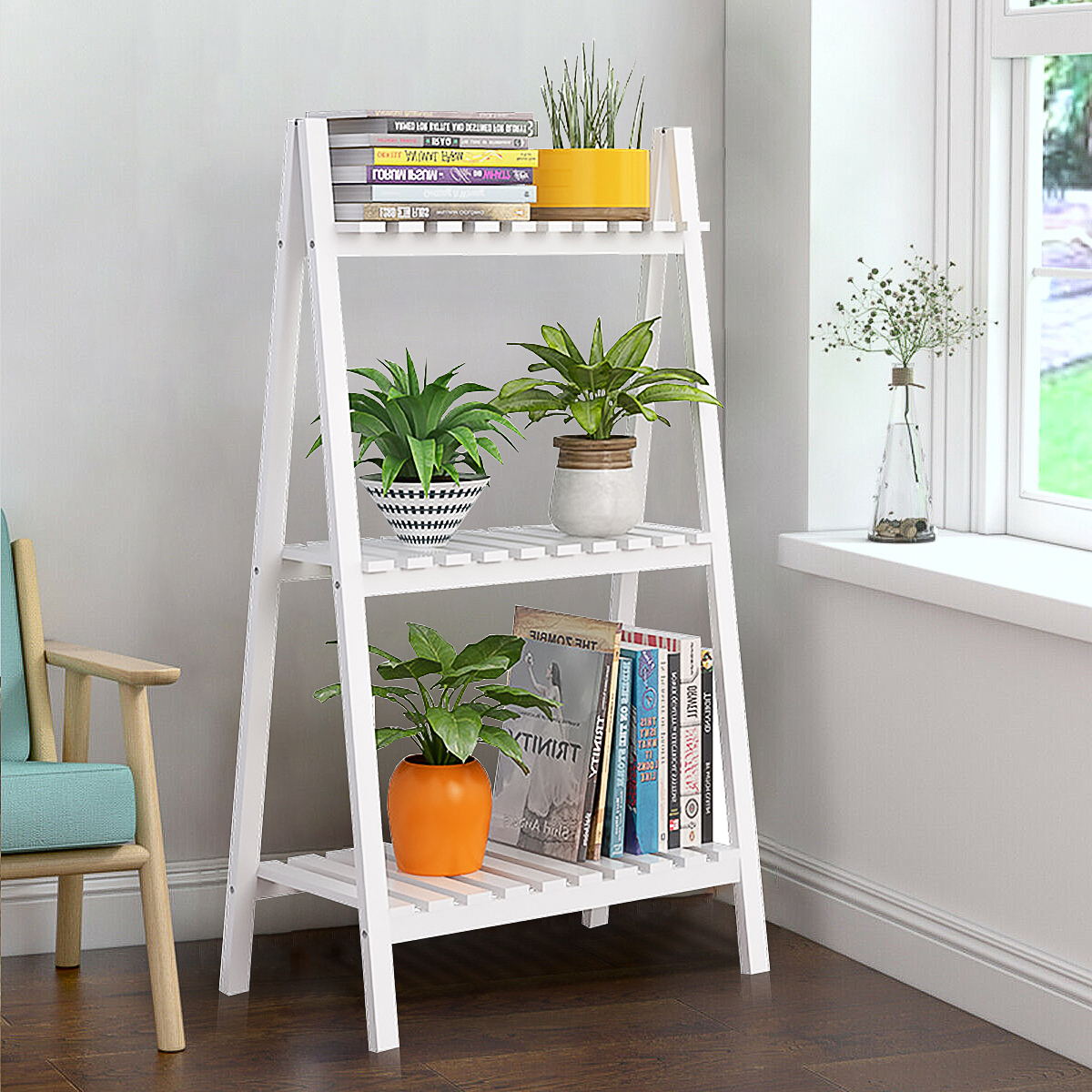 3 Tier Folding Plant Stand Flower Pot Display Rack Bookcase Organizer