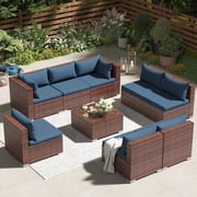 Techmilly Patio Furniture Sets, Modular Rattan Outdoor Patio Sectional Furniture Sofa Set, Wicker Patio Conversation Set for Backyard,9PCS