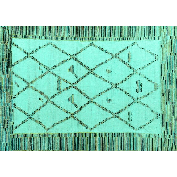 Ahgly Company Machine Washable Indoor Rectangle Solid Turquoise Blue Modern Area Rugs, 4' x 6'