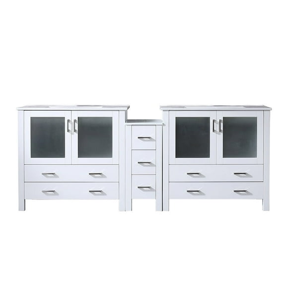 Harborfront 84 in W x 18.25 in D White Double Bath Vanity with Side Cabinet and White Ceramic Tops