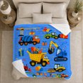 thumbnail image 5 of Construction Vehicles with Balloons and Presents, Festive Cartoon Style for Kids, Party Truck Crane Pattern, Cozy Flannel Blanket for Playroom and Bedroom, Birthday Gift and Truck Home Decor, 5 of 9