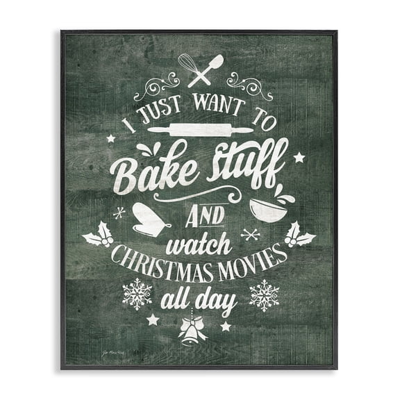 Stupell Industries Farmhouse I Want To Bake Stuff Christmas Holiday Green Word Design Black Framed Giclee Art, 16 x 20, by Jo Moulton