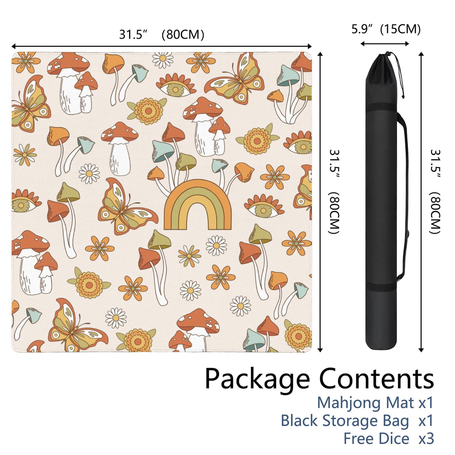 31.5 Inch Square Plants Design Mahjong Mat Constructed from Durable Rubber with Anti-Slip Non-Slip Grip and Noise Reducing Properties for Board Games