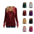 thumbnail image 1 of Hauts Scintillants pour Femmes Printemps 2026 Mode Y2K Manches Longues Col en V Velours Ample Patchwork T-Shirts Tenue Rave, 1 of 8
