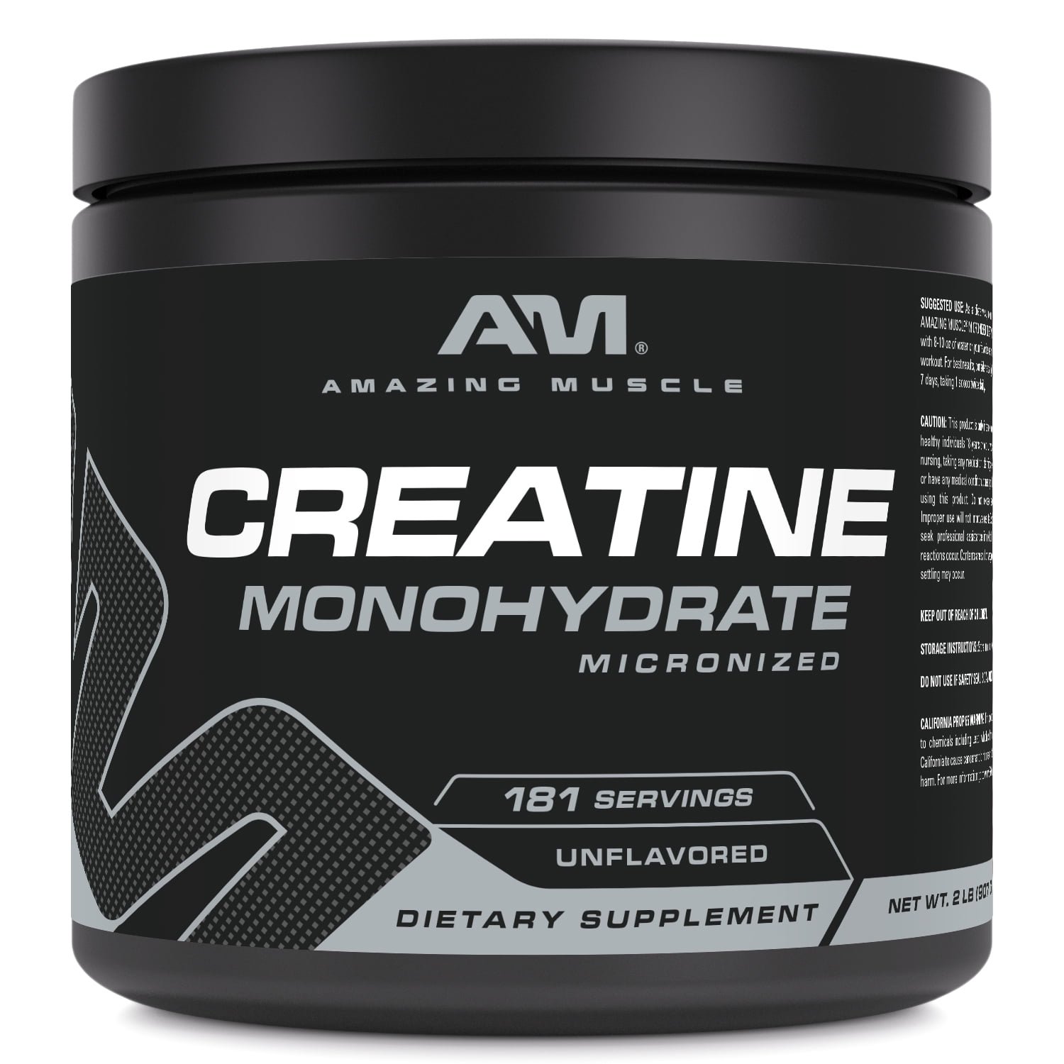 Amazing Muscle Micronized Creatine Monohydrate Unflavored Powder Supplement | 181 Servings | 5000 mg Per Serving | 2Lbs (907 Grams) | Ideal Pre & Post Workout Supplement
