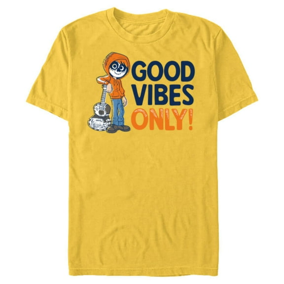 Disney PIXAR Coco Miguel Good Vibes Only - Short Sleeve Blended T-Shirt for Adults - Customized-Yellow