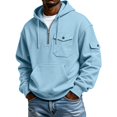 thumbnail image 2 of LWavelet Men's Quarter Zip Hoodie with Utility Pockets - Casual Everyday Fall Winter Pullover Light Blue 2XL, 2 of 6