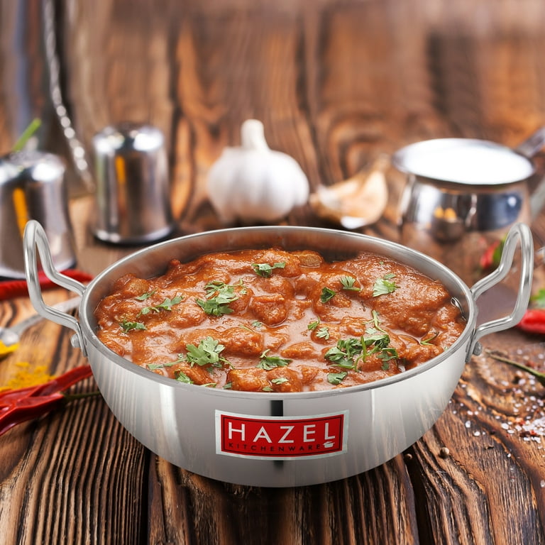 HAZEL Aluminum Deep Frying Pan Induction Base Kadai for Indian Cooking,  100oz-Silver 