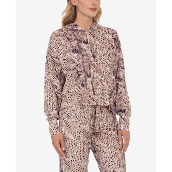 MIDNIGHT BAKERY Women's Rattler Print Hacci Hoodie, Plum Cream Large