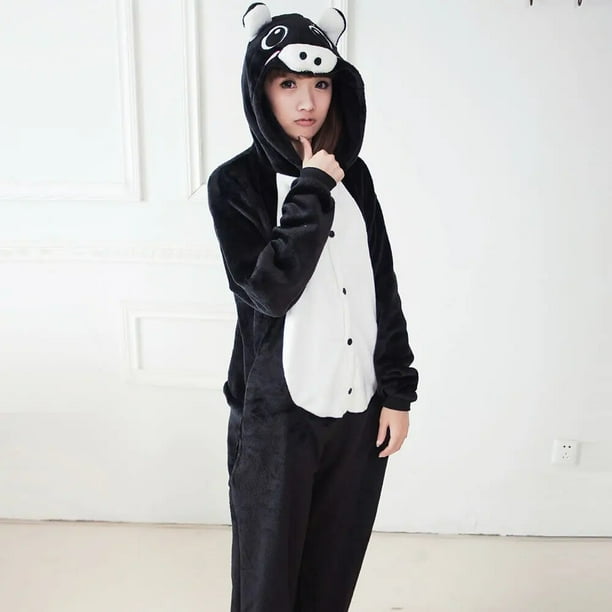 Kigurumi-Pijama de cerdo negro y rosa para mujer, traje de Cosplay de animales, Pijamas familiares para Halloween