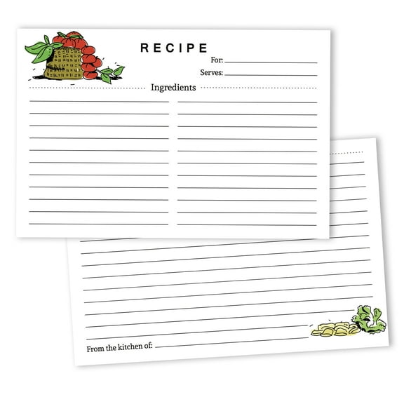Inkdotpot 4x6 Inch Recipe Cards (Set of 50) , Thick Double Sided Premium Card Stock- Modern Style White Recipe Notecards for Weddings- Bridal- Baby Shower - Tomato Theme